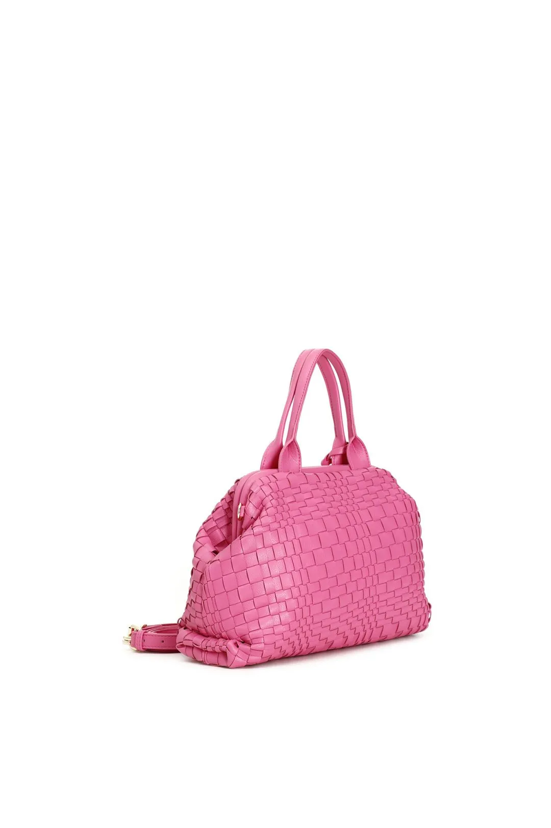 bauletto con intreccio irregolare e logo cafènoir fuxia