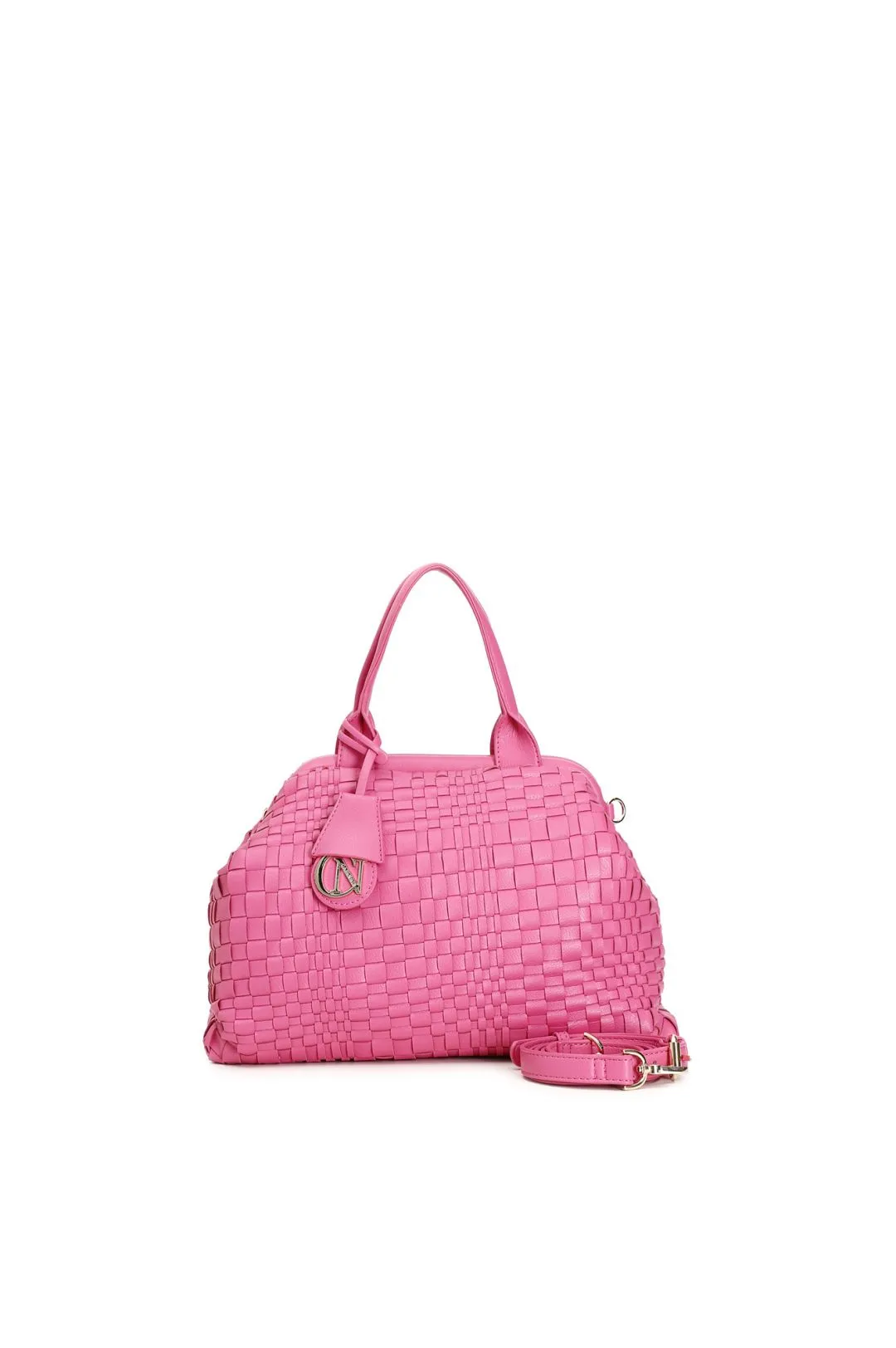 bauletto con intreccio irregolare e logo cafènoir fuxia