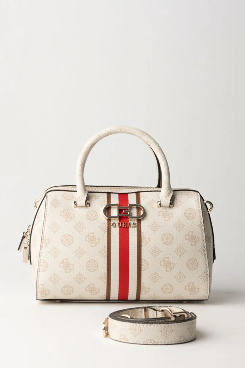 Borsa bauletto con pattern e banda colorata CREAM LOGO