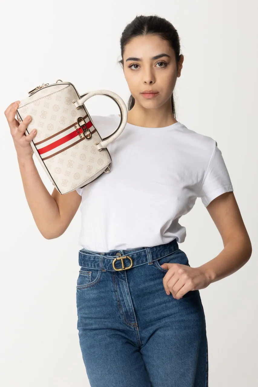 Borsa bauletto con pattern e banda colorata CREAM LOGO