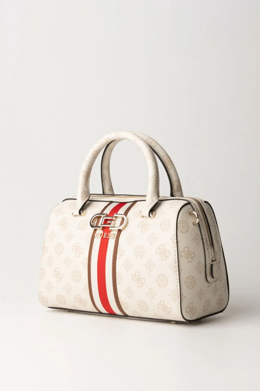 Borsa bauletto con pattern e banda colorata CREAM LOGO