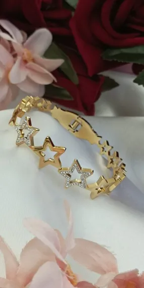 Bracciale oro con stelle e strass in acciaio