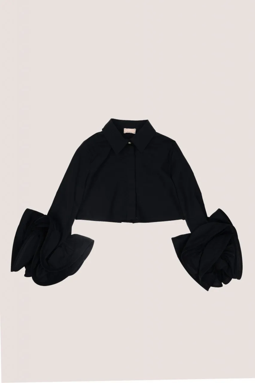 Camicia con maniche a volant Nero