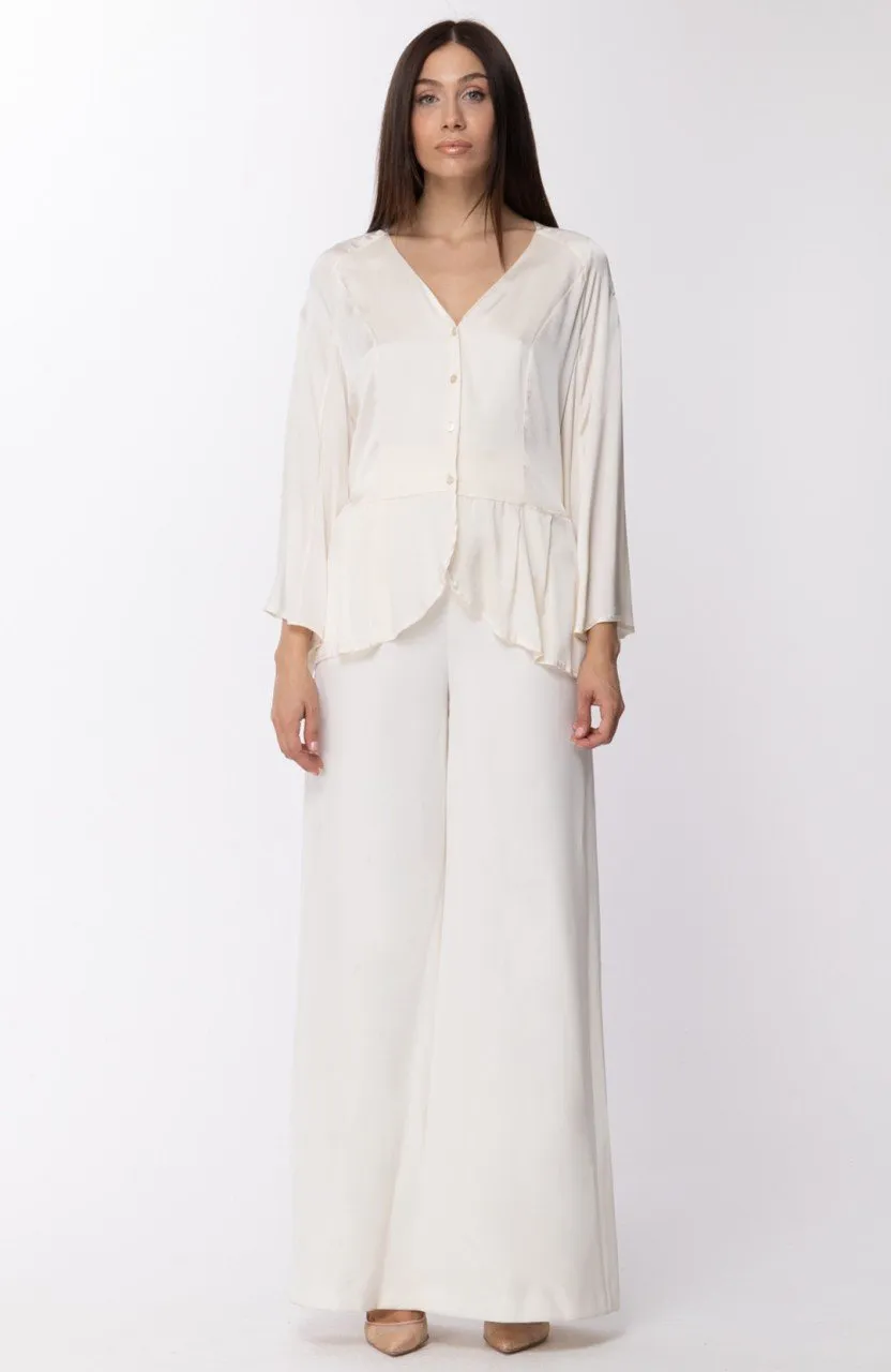 Camicia in seta con volant Avorio