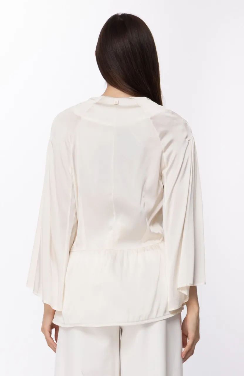 Camicia in seta con volant Avorio