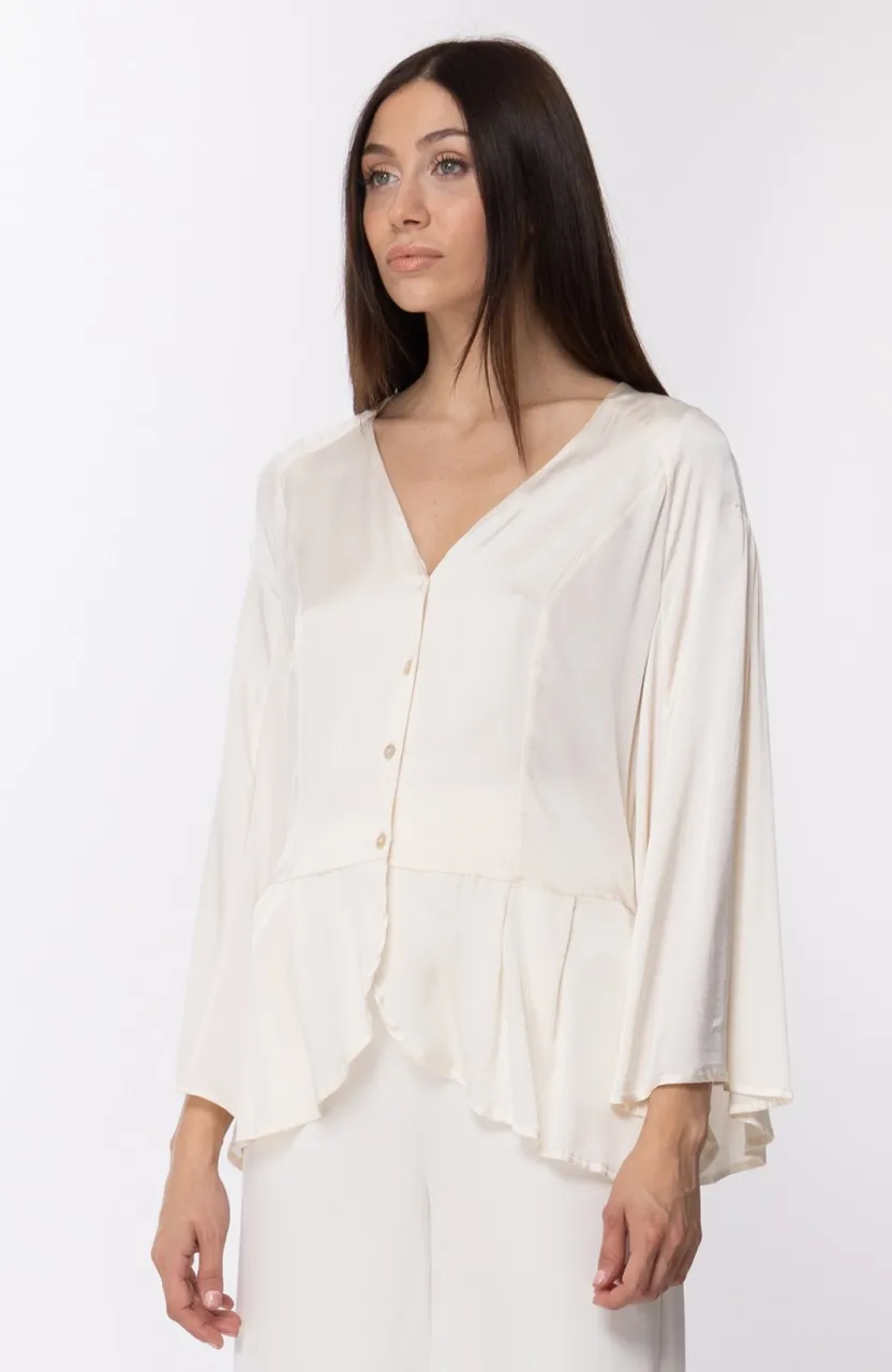 Camicia in seta con volant Avorio