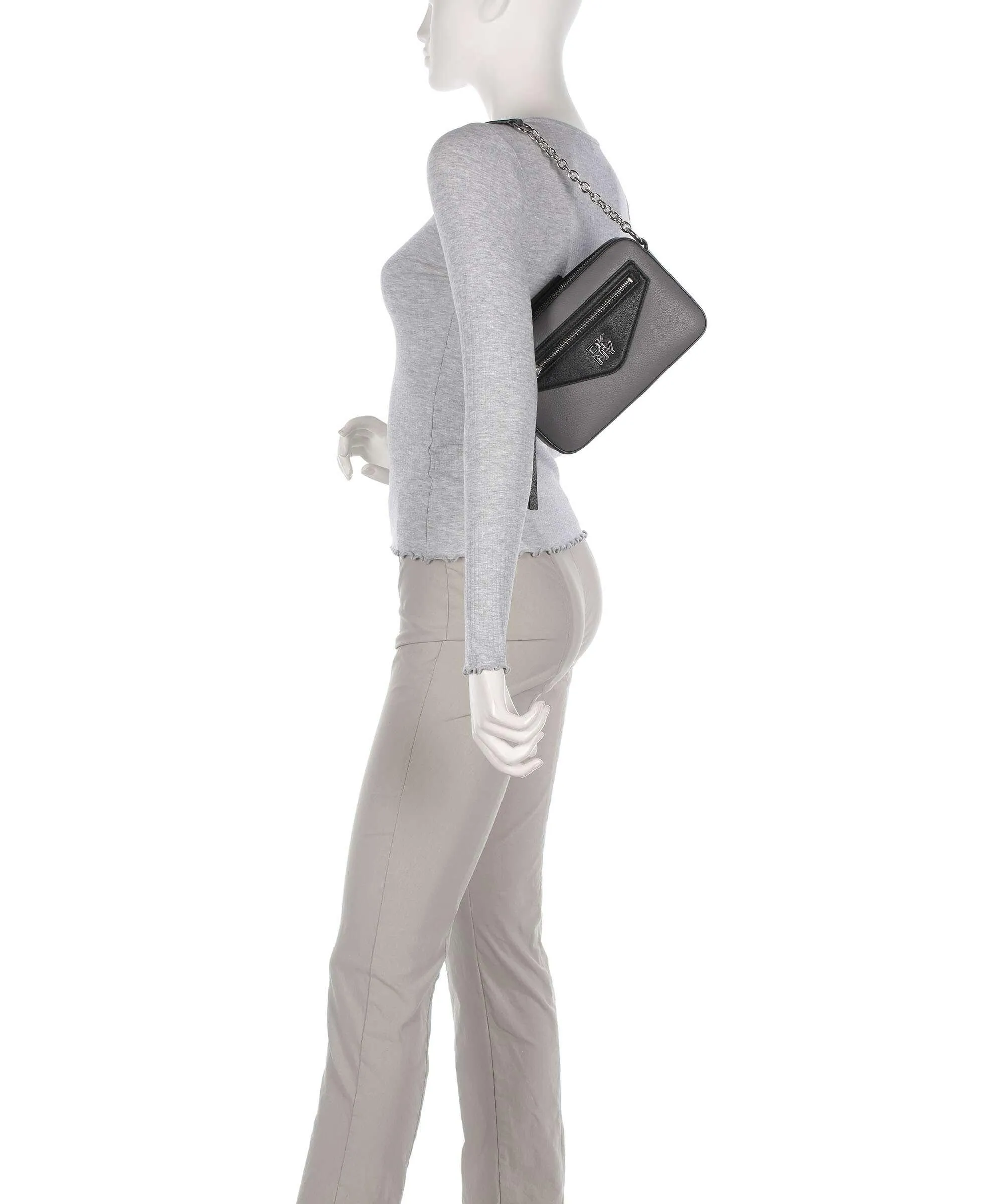  DKNY Heart of NY Borsa a spalla pelle di vacchetta finemente grana grigio scuro  