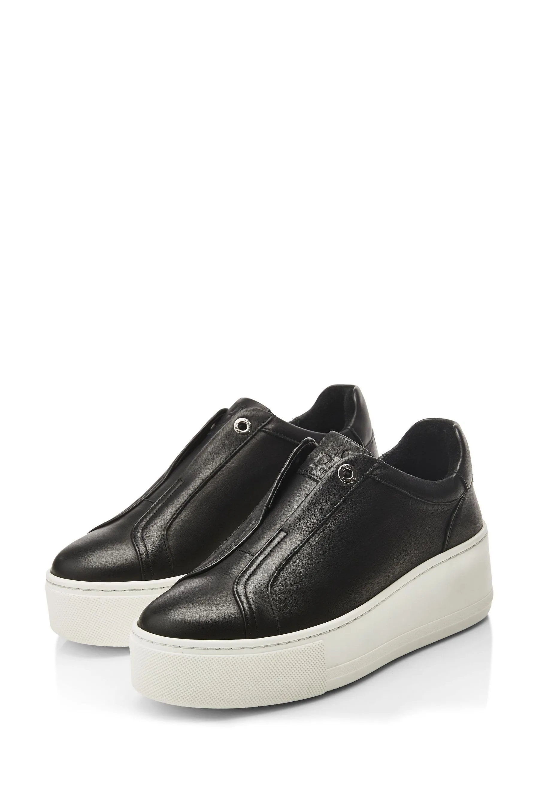 Moda in Pelle Nero - Auben - Scarpe da ginnastica senza lacci con zeppa spessa