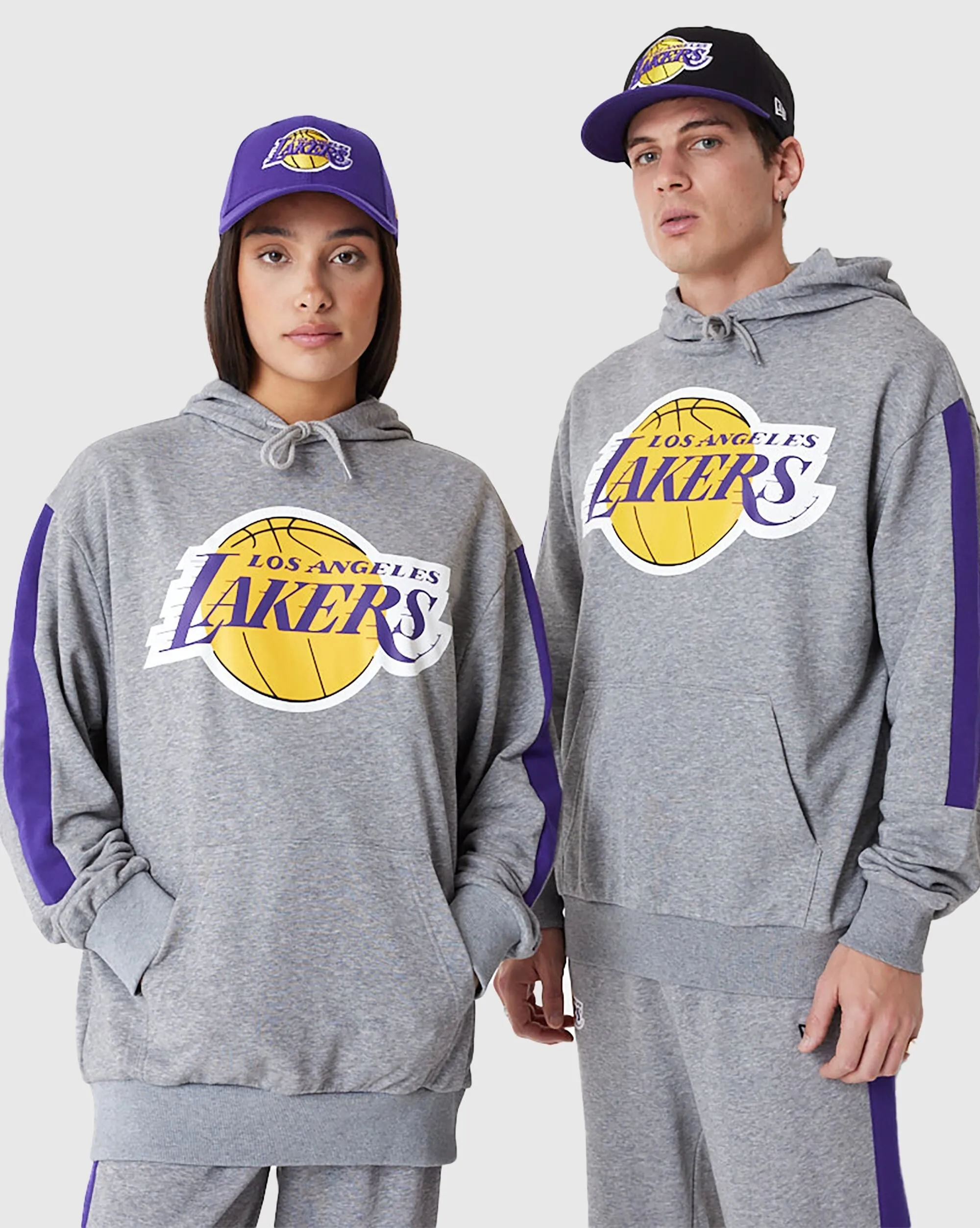 New Era NBA Felpa Oversize Con Cappuccio Colour Block Los Angeles Lakers Grigo Uomo