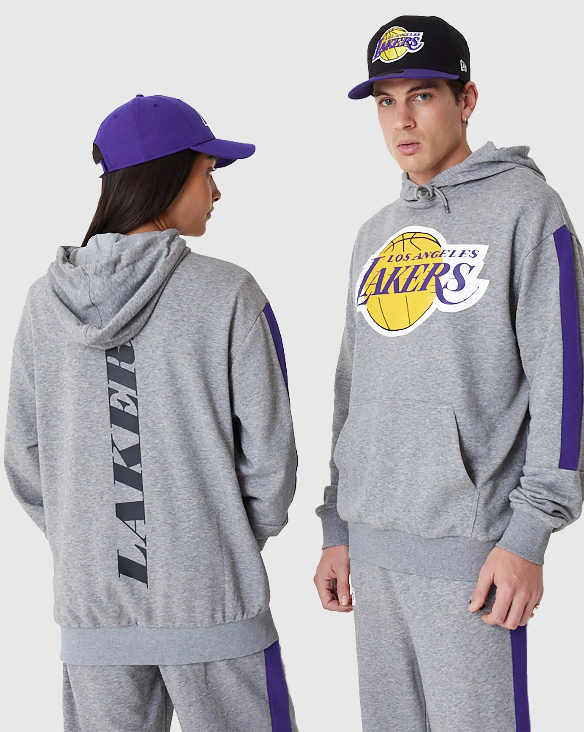 New Era NBA Felpa Oversize Con Cappuccio Colour Block Los Angeles Lakers Grigo Uomo