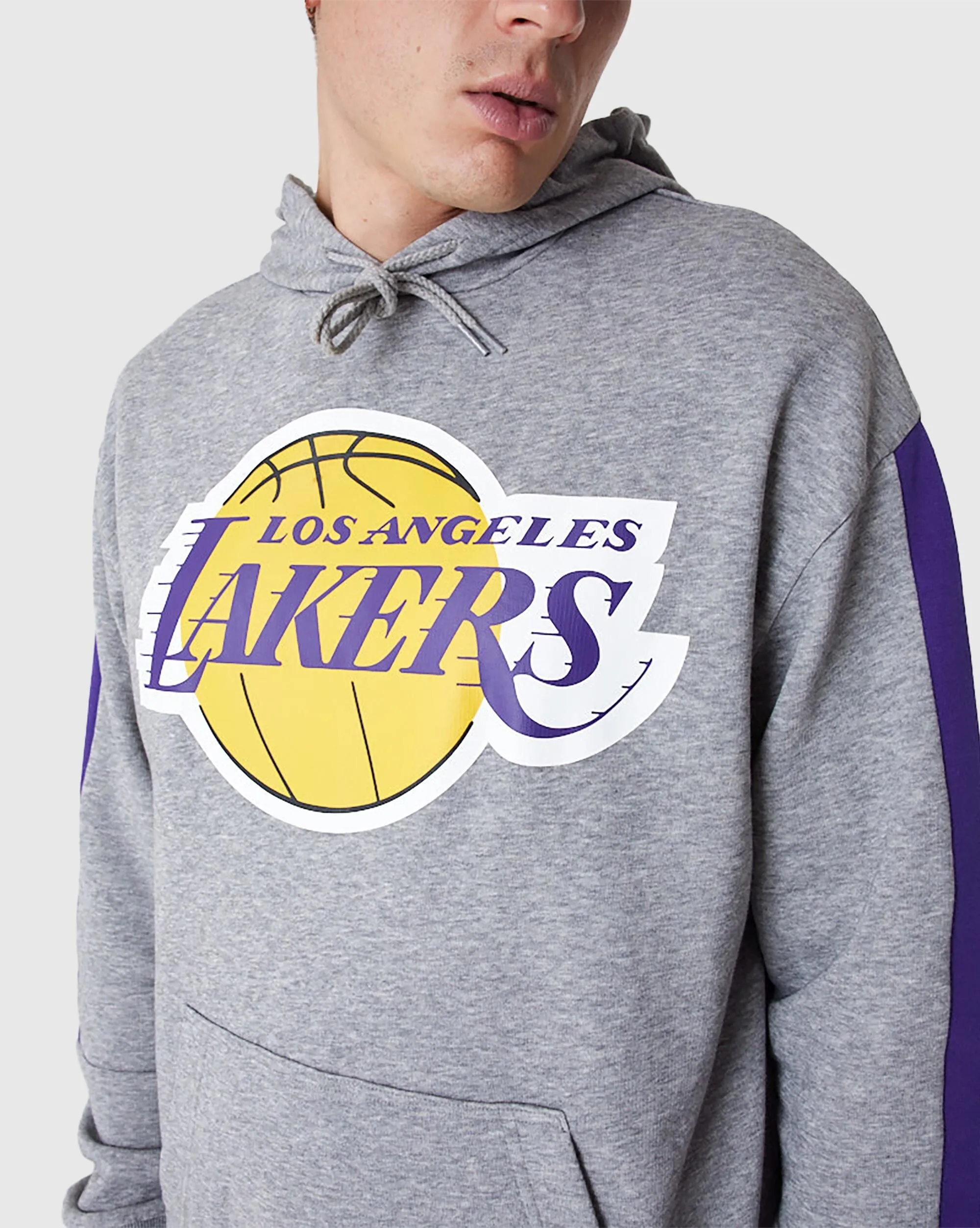 New Era NBA Felpa Oversize Con Cappuccio Colour Block Los Angeles Lakers Grigo Uomo
