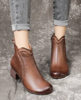 Nuovi stivali da donna autunno e inverno con tacco medio spesso, suola morbida, morbida pelle bovina, colore strofinato, stivali