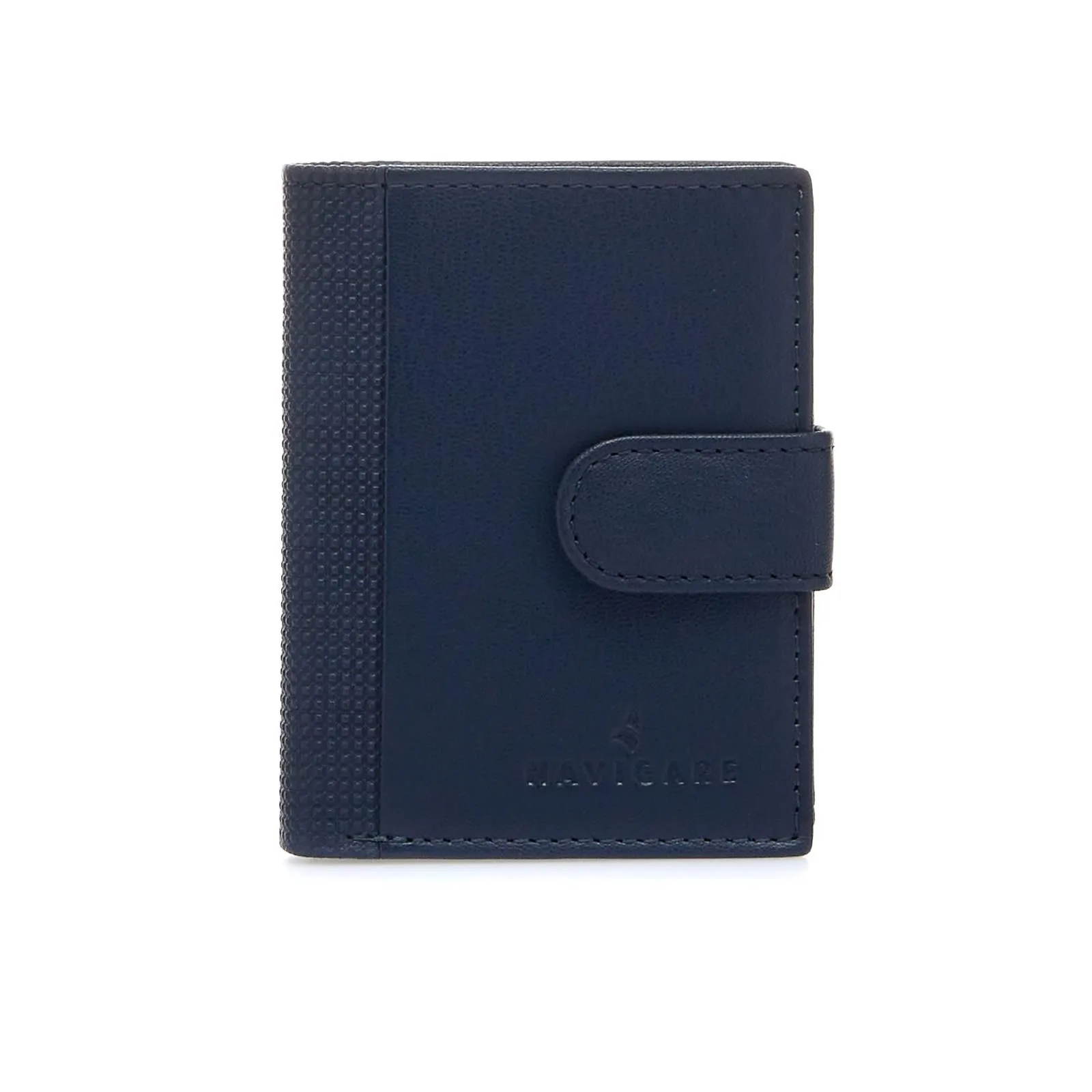 Portafoglio blu con chiusura esterna e zip interna
