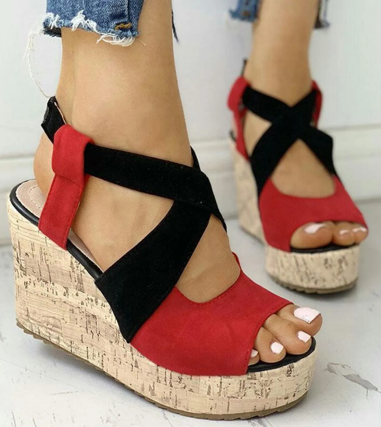 Sandali con punta aperta Sandali da donna estivi Sandali con punta aperta casual Scarpe con zeppa con fondo spesso Eleganti sand