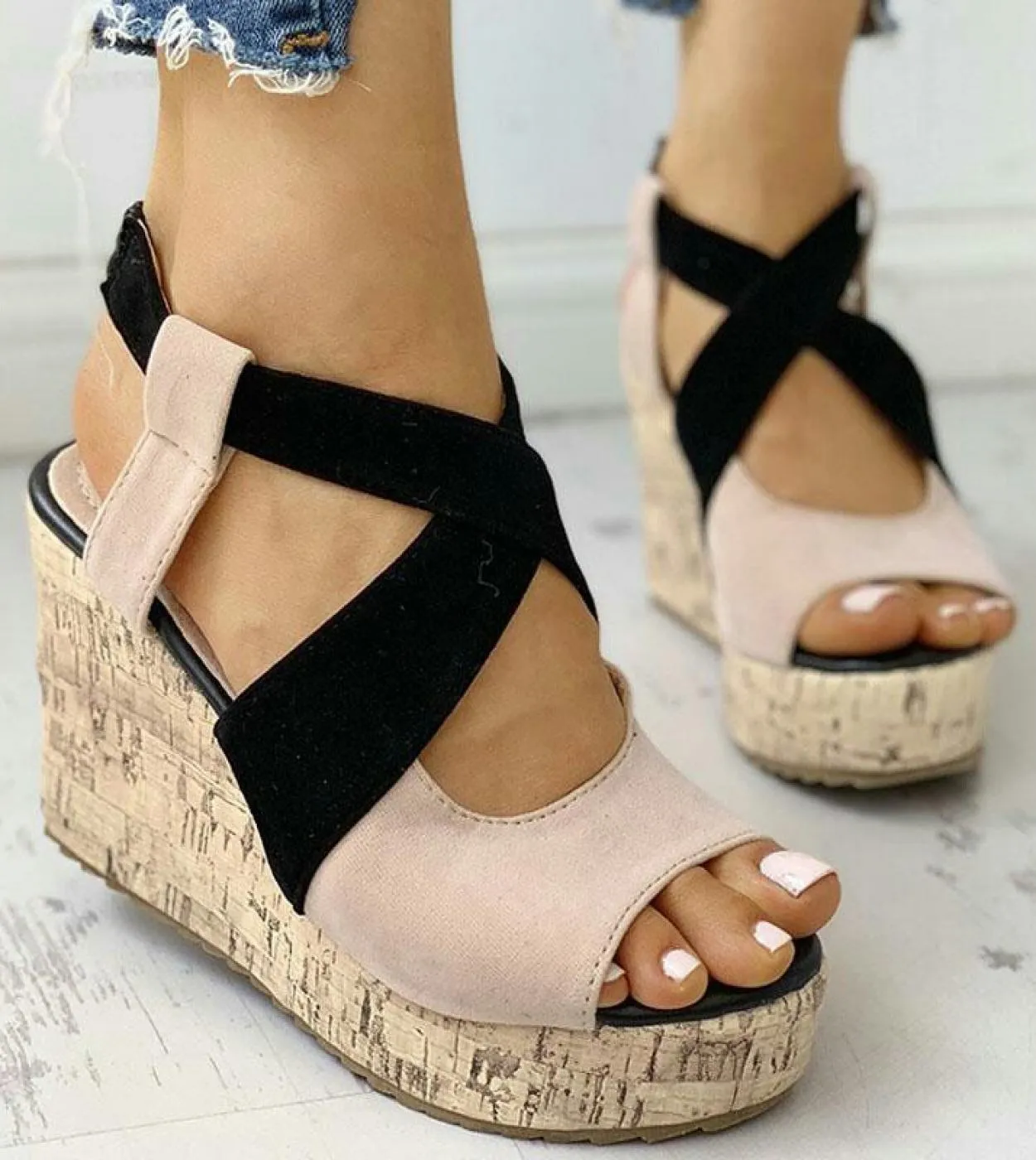 Sandali con punta aperta Sandali da donna estivi Sandali con punta aperta casual Scarpe con zeppa con fondo spesso Eleganti sand