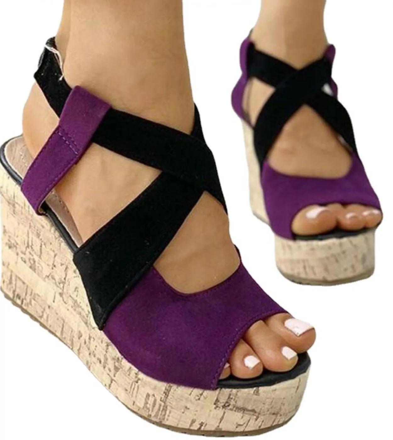 Sandali con punta aperta Sandali da donna estivi Sandali con punta aperta casual Scarpe con zeppa con fondo spesso Eleganti sand