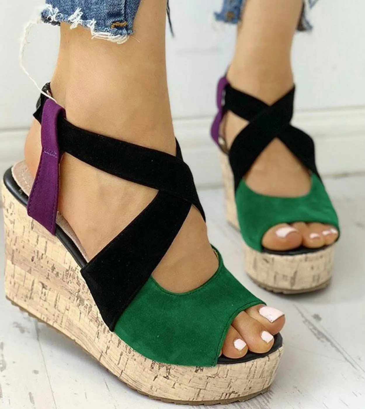Sandali con punta aperta Sandali da donna estivi Sandali con punta aperta casual Scarpe con zeppa con fondo spesso Eleganti sand