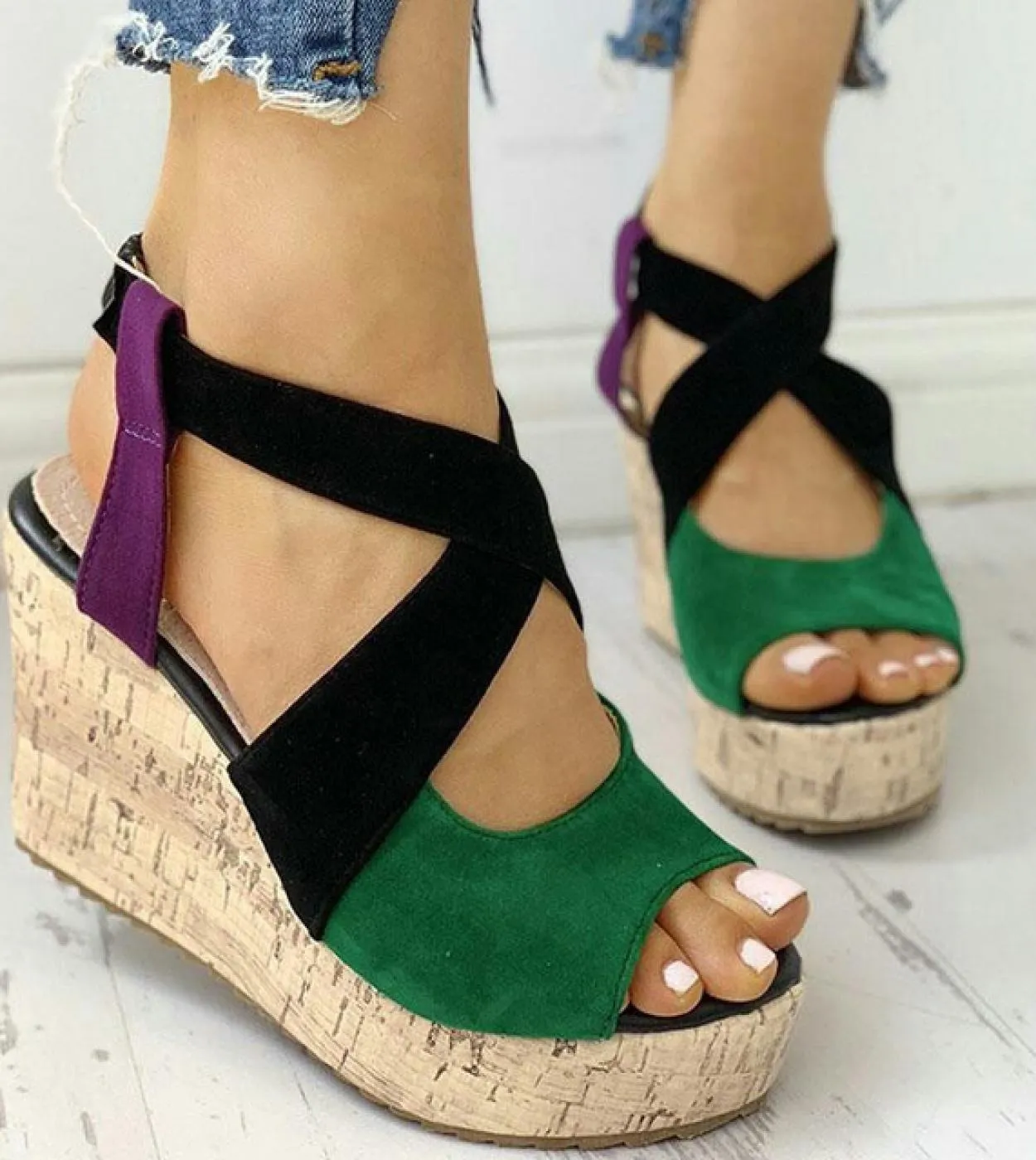 Sandali con punta aperta Sandali da donna estivi Sandali con punta aperta casual Scarpe con zeppa con fondo spesso Eleganti sand