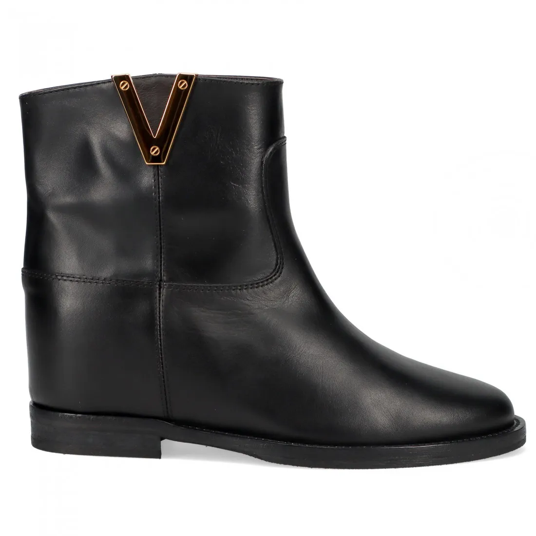 Stivaletto Via roma 15 2576 nero in pelle con V oro e zeppa interna