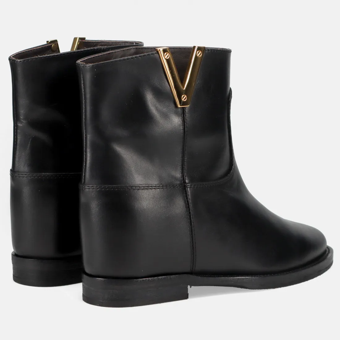 Stivaletto Via roma 15 2576 nero in pelle con V oro e zeppa interna