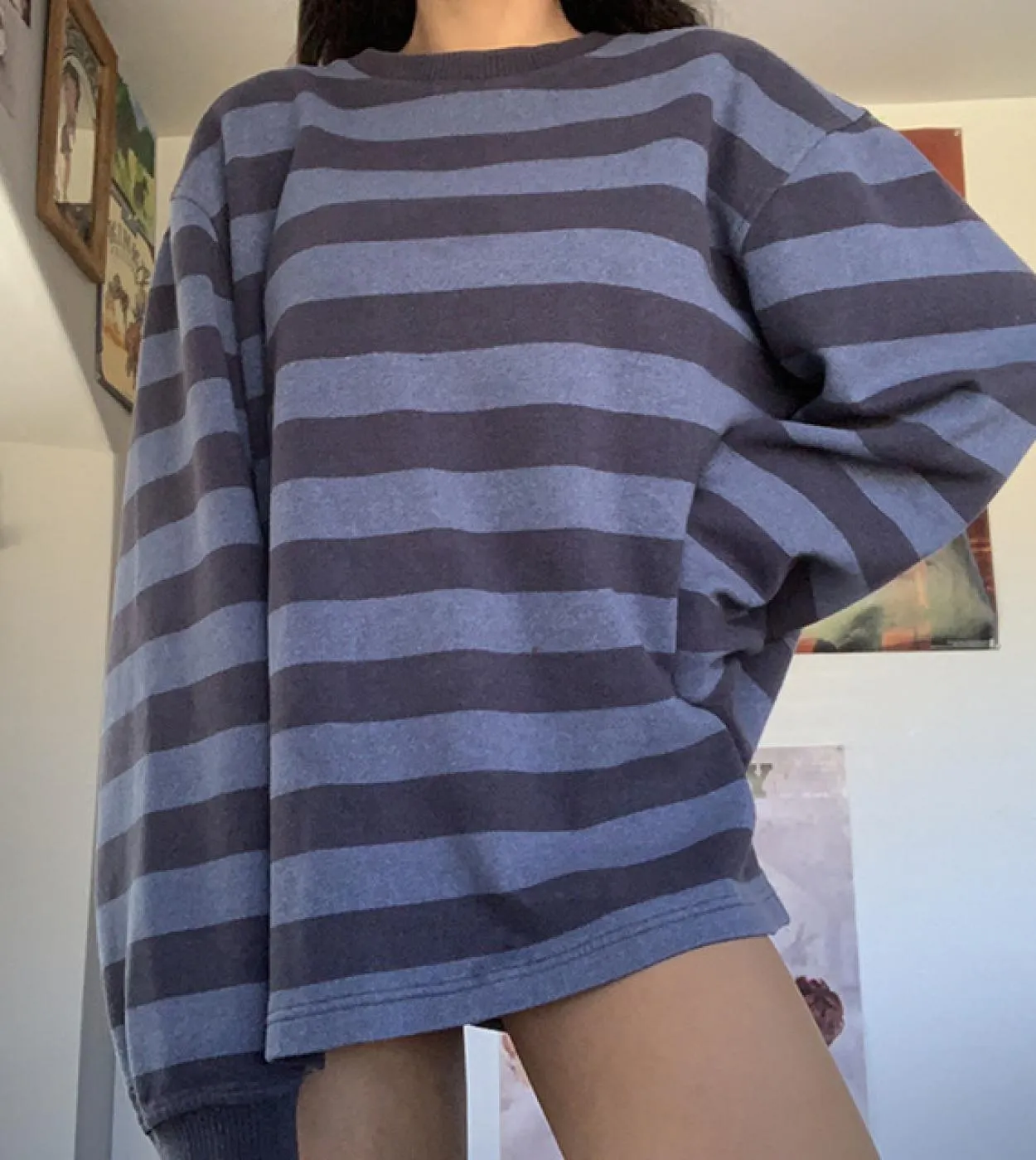 Tetyseysh Felpe con collo rotondo a righe da donna Felpa estetica Harajuku oversize vintage da ragazza adolescente oversize