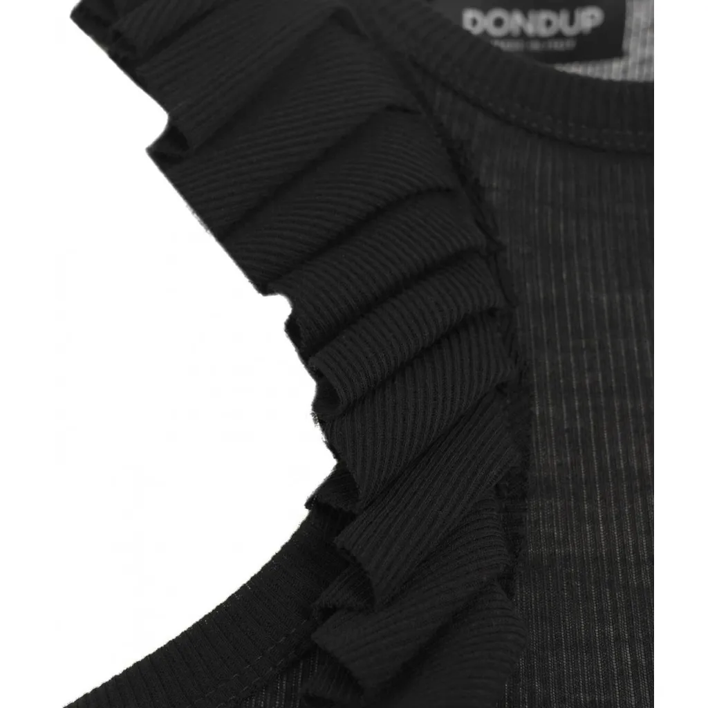 Top a costine con volant nero